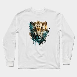 Panther Portrait Animal Painting Wildlife Outdoors Adventure Long Sleeve T-Shirt